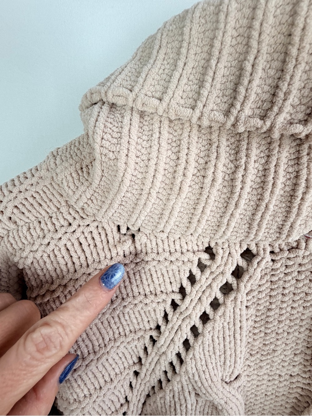 Persun Oversized Cable Knit Cowl Neck Sweater Beige Large - Picture 3 of 7